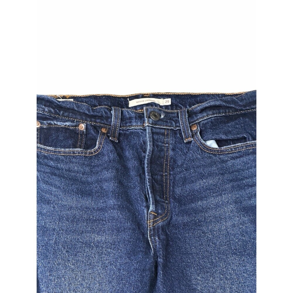 Levi’s Wedgie Straight Jeans Big E Dark Wash Blue Stretch Women’s Size 29 X28 - Picture 3 of 15